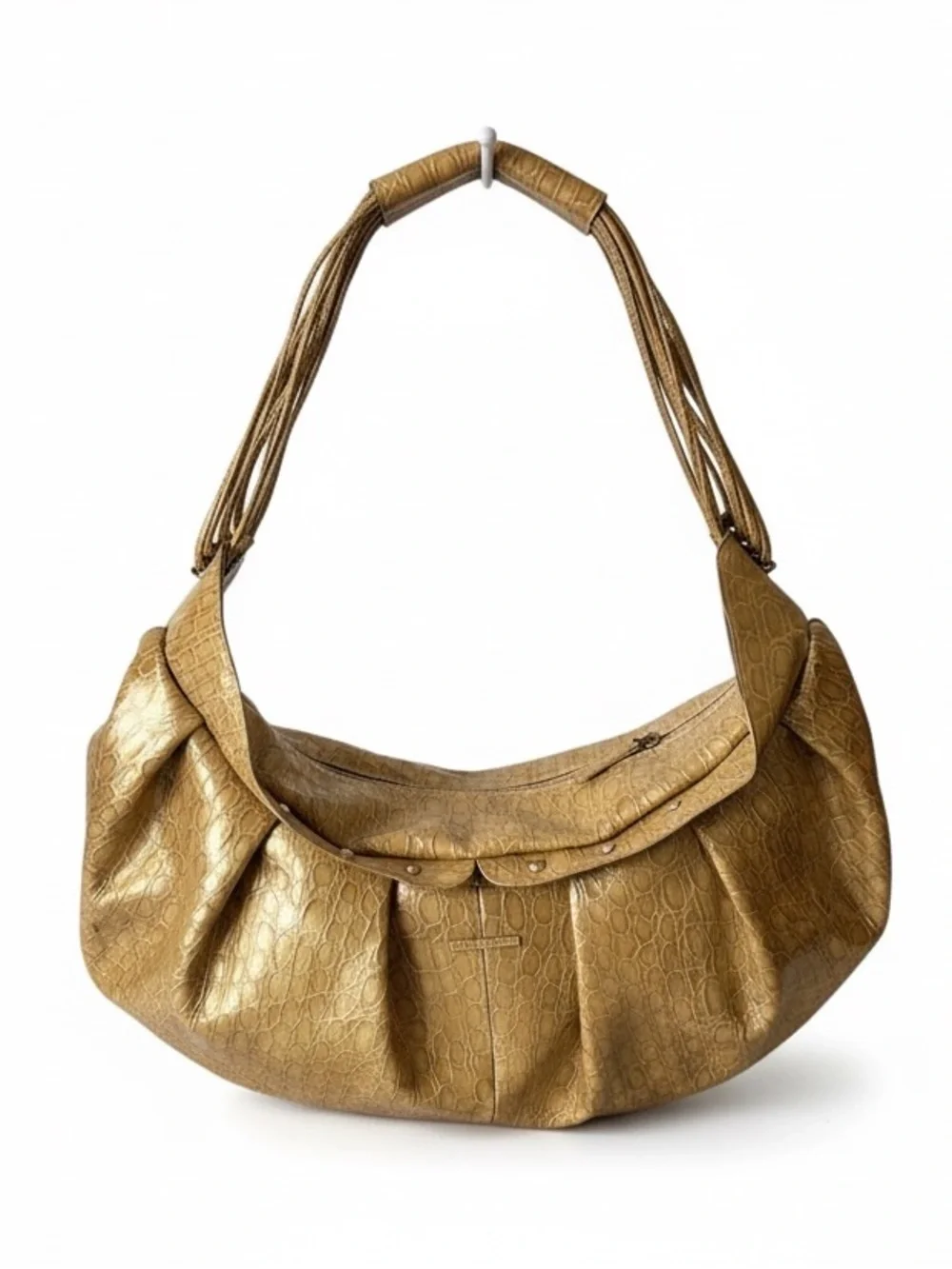Charlie Lapson Metallic Gold Croc Embossed Hobo Shoulder Bag